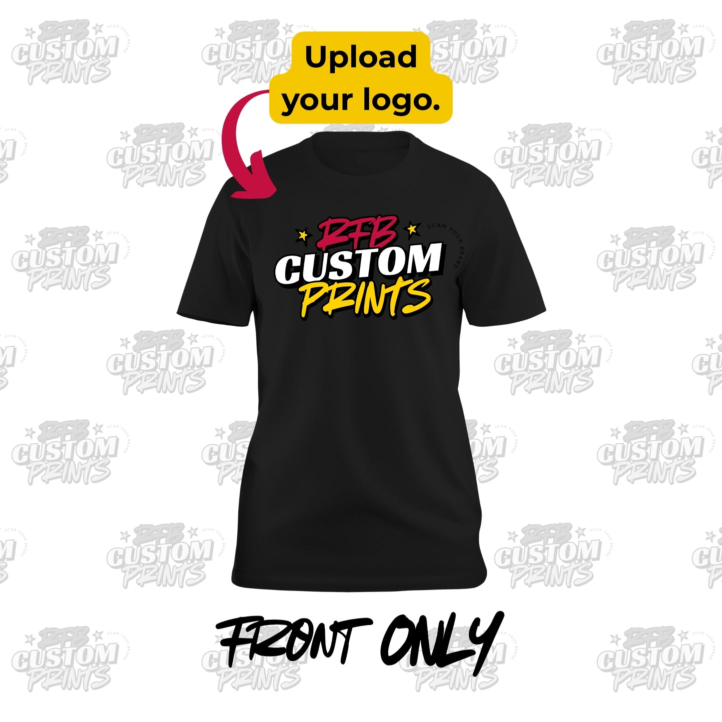 Custom Full Center Front Only T-Shirt – Black – RFB Custom Prints