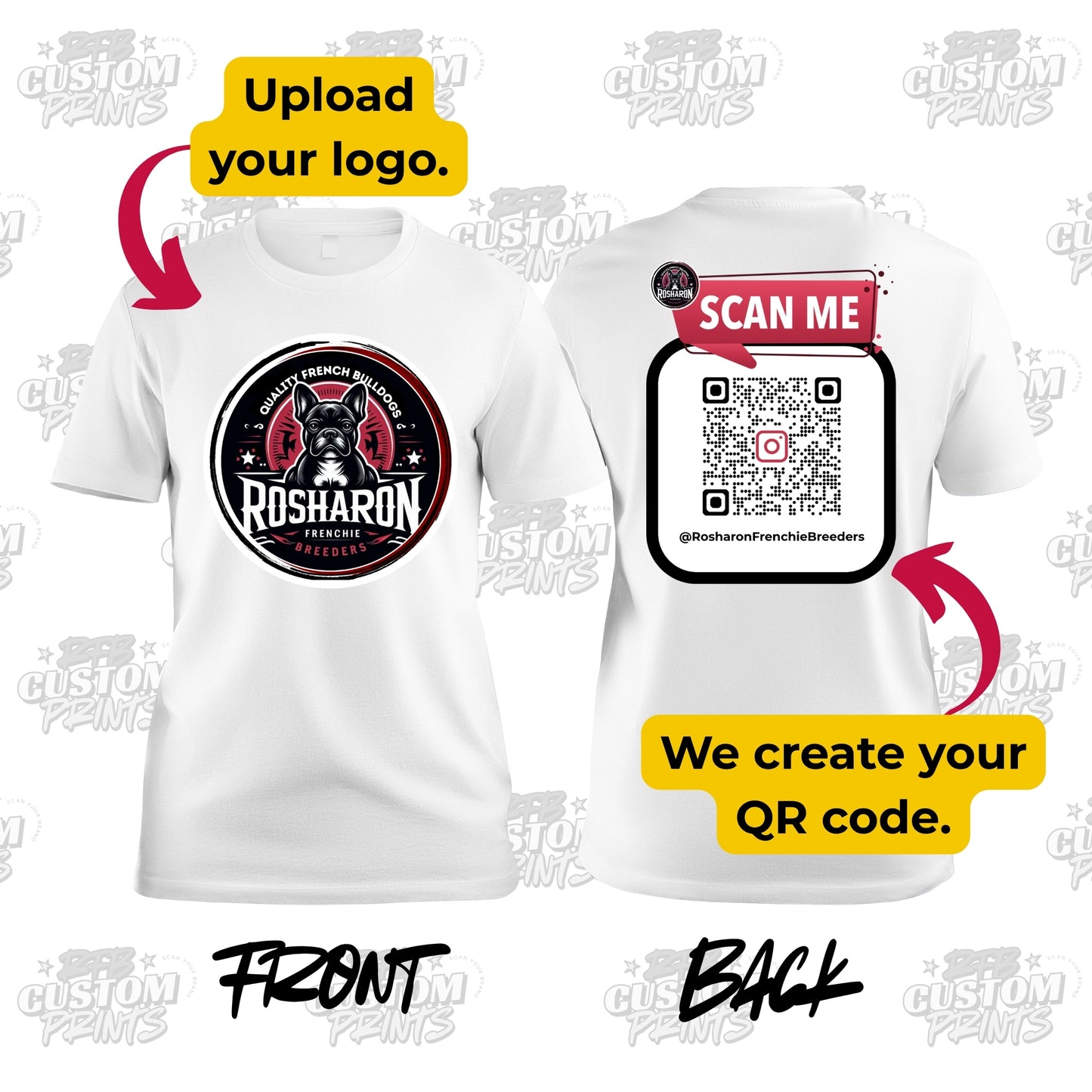 Custom Full Center Front and Back T-Shirt – White – RFB Custom Prints