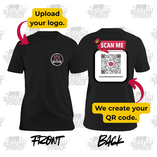 Custom Left Pocket QR Tee – Front + Back - RFB Custom Prints