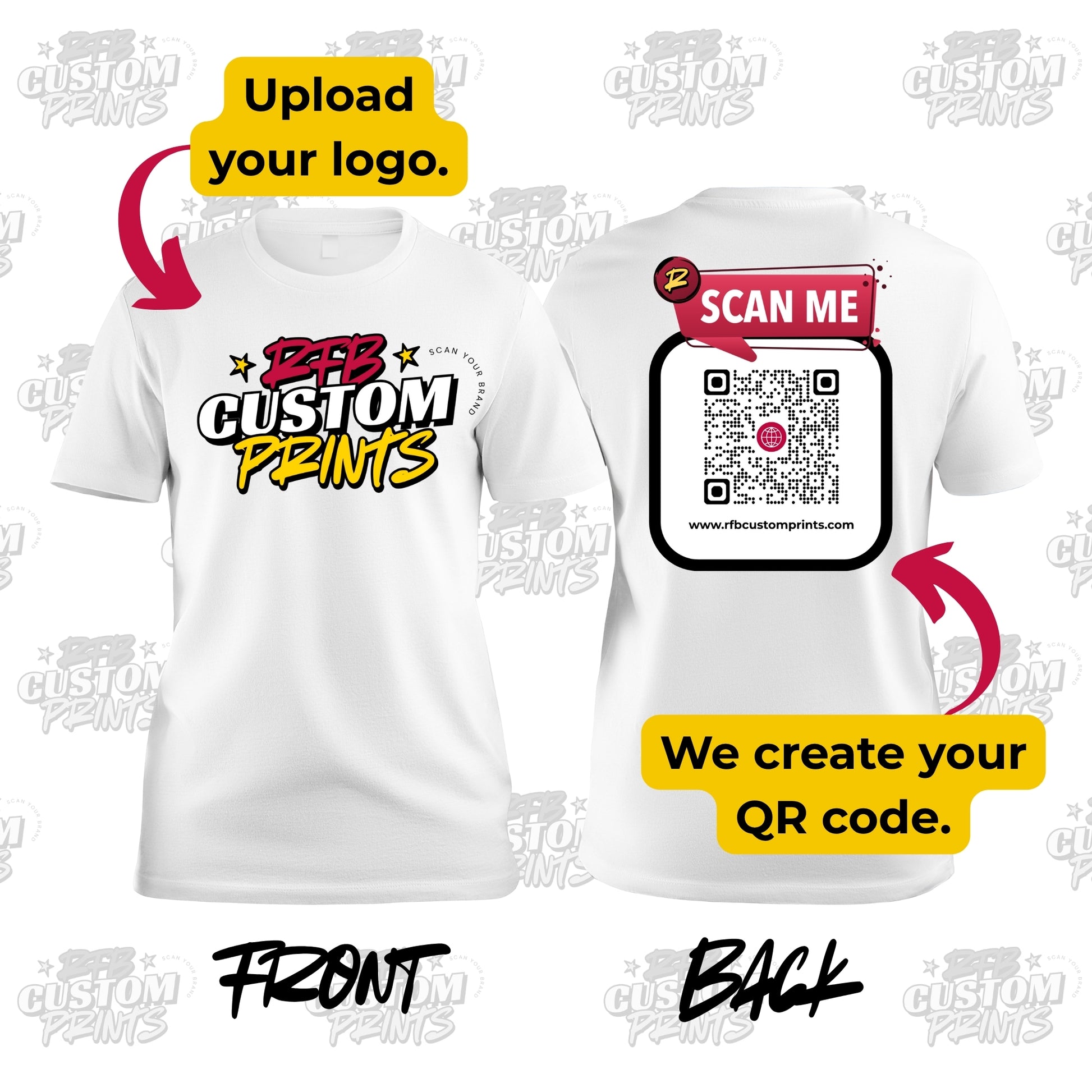 Custom Full Center Front and Back T-Shirt – White – RFB Custom Prints